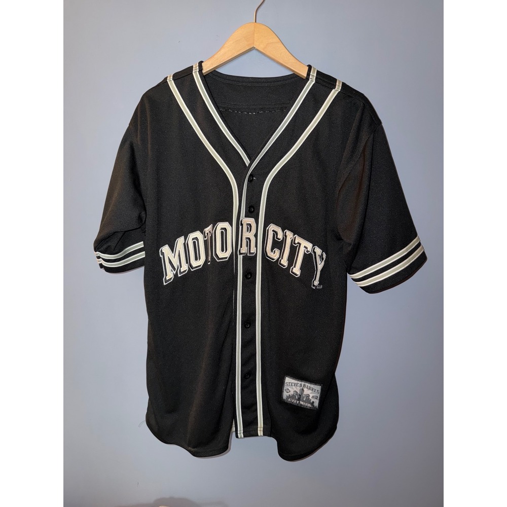 Steve & Barrys Motor City Baseball Jersey Black Mesh Button Down Detroit Shirt